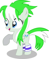 Size: 10208x12301 | Tagged: safe, artist:cyanlightning, oc, oc only, oc:emerald lightning, pegasus, pony, g4, .svg available, absurd resolution, cutie mark, female, filly, leg warmers, open mouth, raised hoof, raised leg, simple background, smiling, solo, transparent background, vector