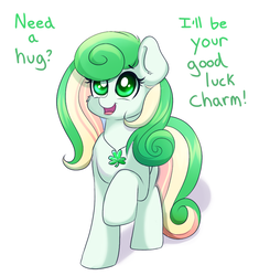 Size: 800x850 | Tagged: safe, artist:confetticakez, oc, oc only, oc:lucky charm, earth pony, pony, female, mare, shamrock, simple background, solo, white background