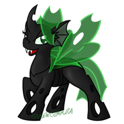 Size: 1024x1024 | Tagged: safe, artist:usagi-zakura, oc, oc only, oc:mellifera, changeling, changeling oc, green changeling, open mouth, simple background, solo, transparent background