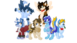 Size: 1024x576 | Tagged: safe, artist:usagi-zakura, doctor whooves, minuette, perfect pace, perry pierce, pokey pierce, time flies, time turner, wolf, g4, my little wolf, simple background, species swap, transparent background