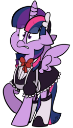 Size: 2095x3661 | Tagged: safe, artist:befishproductions, twilight sparkle, alicorn, pony, g4, clothes, female, high res, maid, signature, simple background, solo, transparent background, twilight sparkle (alicorn)