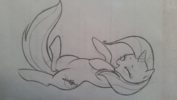 Size: 1280x720 | Tagged: artist needed, safe, trixie, pony, unicorn, g4, eyes closed, female, happy, open mouth, sketch, smiling, solo