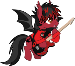 Size: 1559x1371 | Tagged: safe, artist:lightningbolt, derpibooru exclusive, bat pony, pony, g4, .svg available, bass guitar, button, casual, clandestine industries, clothes, dyed mane, ear fluff, edgy, fall out boy, fangs, flying, guitar, guitar pick, guitar strap, hoodie, hoof hold, implied shipping, male, messy mane, messy tail, musical instrument, pete wentz, pin, ponified, show accurate, simple background, smiling, solo, spread wings, stallion, svg, transparent background, vector, zipper