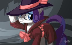 Size: 2560x1600 | Tagged: safe, artist:mysticalpha, rarity, pony, unicorn, g4, rarity investigates, clothes, coat, detective rarity, female, hat, looking at you, smiling, solo