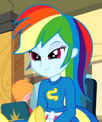 Size: 384x460 | Tagged: safe, screencap, big macintosh, rainbow dash, equestria girls, g4, my little pony equestria girls, bedroom eyes, helping twilight win the crown, male, solo focus, wondercolts uniform