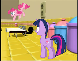 Size: 1047x821 | Tagged: safe, pinkie pie, twilight sparkle, g4, electrical outlet, trampoline, vector, veggietales