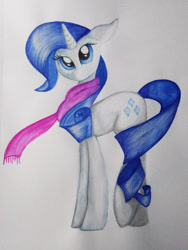 Size: 2121x2827 | Tagged: safe, artist:lcpegasister75, rarity, g4, clothes, female, high res, scarf, solo, traditional art, watercolor painting