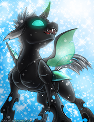 Size: 2550x3300 | Tagged: safe, artist:polyhexian, thorax, changeling, g4, the times they are a changeling, high res, male, open mouth, signature, solo, spread wings, wings