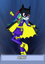 Size: 1600x2263 | Tagged: safe, artist:jucamovi1992, rainbow dash, equestria girls, g4, batgirl, cape, clothes, costume, crossover, dc comics, dc universe, female, gloves, mask, smiling, solo
