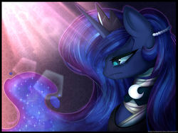 Size: 2000x1500 | Tagged: safe, artist:togeticisa, princess luna, g4, bandage, crepuscular rays, crying, eye reflection, female, reflection, sad, solo