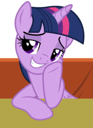 Size: 2700x3700 | Tagged: safe, artist:tomfraggle, twilight sparkle, alicorn, pony, g4, the saddle row review, female, grin, high res, looking at you, sitting, smiling, smuglight sparkle, solo, twilight sparkle (alicorn)