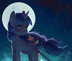Size: 2519x2160 | Tagged: safe, artist:aphphphphp, oc, oc only, classical unicorn, pony, unicorn, female, high res, horn, leonine tail, mare, moon, night, solo