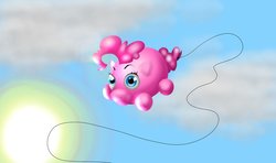 Size: 900x532 | Tagged: safe, artist:tillie-tmb, pinkie pie, balloon pony, g4, balloon, balloonie pie, cloud, female, pink floyd, solo, sun