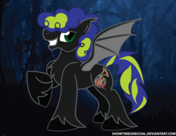 Size: 3300x2550 | Tagged: safe, artist:showtimeandcoal, oc, oc only, oc:super trampoline, bat pony, pony, author, cutie mark, fimfiction, high res, male, solo, stallion, vector