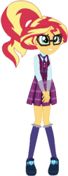 Size: 229x588 | Tagged: safe, artist:ra1nb0wk1tty, sunset shimmer, equestria girls, g4, alternate universe, clothes, clothes swap, crystal prep academy uniform, female, glasses, school uniform, simple background, solo