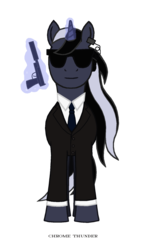 Size: 806x1400 | Tagged: safe, artist:lonewolf3878, oc, oc only, oc:chrome thunder, cia, gun, simple background, solo, special agent, transparent background, weapon