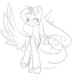 Size: 1592x1643 | Tagged: safe, artist:clefficia, princess cadance, g4, female, heart eyes, monochrome, open collaboration, sketch, solo, spread wings, walking, wingding eyes