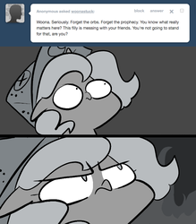 Size: 666x761 | Tagged: safe, artist:egophiliac, princess luna, moonstuck, g4, ask, cartographer's cap, determined, female, filly, grayscale, hat, monochrome, solo, tumblr, woona, woonoggles, younger