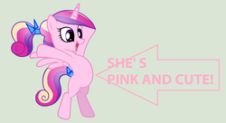 Size: 1008x548 | Tagged: safe, princess cadance, alicorn, pony, g4, arrow, belly, bipedal, captain obvious, caption arrow, female, simple background, solo, teen princess cadance, truth, younger