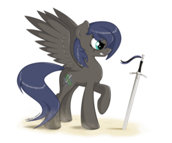 Size: 1800x1500 | Tagged: safe, artist:stein-more, oc, oc only, oc:silvia rhea wing, pegasus, pony, 2013, scar, simple background, solo, sword, transparent background, weapon