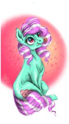Size: 600x1067 | Tagged: safe, artist:black-opal1, oc, oc only, earth pony, pony, female, flower, flower in mouth, mare, mouth hold, sitting, solo