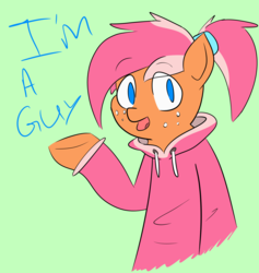 Size: 1800x1900 | Tagged: safe, artist:cherryceriseart, oc, oc only, oc:peachy, earth pony, pony, androgynous, bipedal, clothes, femboy, freckles, male, ponytail, simple background, solo, stallion