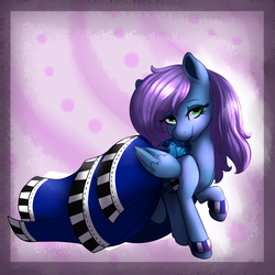 Size: 3000x3000 | Tagged: safe, artist:mimkage, oc, oc only, oc:liquid harmony, abstract background, clothes, cuffs (clothes), dress, high res, lidded eyes, raised hoof, solo