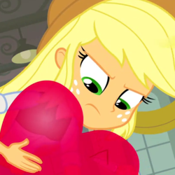 Size: 410x410 | Tagged: safe, screencap, applejack, equestria girls, g4, my little pony equestria girls, balloon, cropped, female, freckles, heart balloon, solo