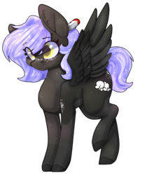 Size: 819x976 | Tagged: safe, artist:nightstarss, artist:ohhoneybee, oc, oc only, oc:cloudy night, pegasus, pony, cute, ear fluff, female, freckles, mare, raised leg, simple background, solo, spread wings, transparent background