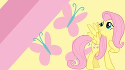 Size: 1191x670 | Tagged: safe, artist:ponyphile, fluttershy, g4, cutie mark, female, looking up, smiling, solo, vector, wallpaper