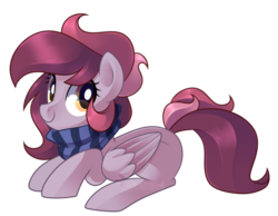 Size: 1280x992 | Tagged: safe, artist:drawntildawn, oc, oc only, pegasus, pony, clothes, female, mare, prone, scarf, simple background, solo, transparent background, watermark