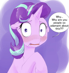 Size: 540x575 | Tagged: safe, artist:silfoe, starlight glimmer, pony, unicorn, royal sketchbook, g4, blushing, bronybait, embarrassed, female, looking at you, nervous, raised foreleg, raised hoof, scared, solo
