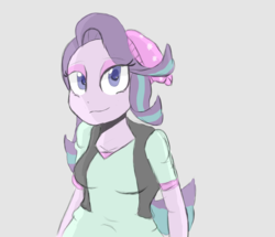 Size: 1220x1048 | Tagged: safe, artist:mildockart, starlight glimmer, equestria girls, g4, beanie, clothes, eyeshadow, female, hat, lidded eyes, looking at you, makeup, simple background, smiling, solo, vest