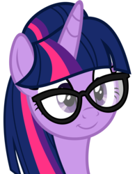 Size: 4600x5914 | Tagged: safe, artist:slb94, twilight sparkle, g4, absurd resolution, alternate character interpretation, alternate hairstyle, bust, cute, female, glasses, mare, simple background, smiling, solo, transparent background, vector