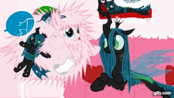 Size: 640x360 | Tagged: safe, artist:mixermike622, queen chrysalis, oc, oc:fluffle puff, oc:marksaline, changeling, g4, animated, boop, canon x oc, female, gif, lesbian, red changeling, ship:chrysipuff, shipping, static electricity, static shock, this will end in pain, weapons-grade boop