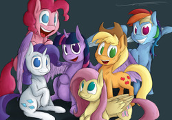 Size: 1804x1262 | Tagged: safe, artist:tcffandoms, applejack, fluttershy, pinkie pie, rainbow dash, rarity, twilight sparkle, alicorn, earth pony, pegasus, pony, unicorn, g4, cute, looking at you, mane six, mane six opening poses, no pupils, scene interpretation, smiling, twilight sparkle (alicorn)