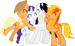 Size: 6253x3816 | Tagged: safe, artist:barrfind, applejack, rarity, oc, oc:barrfind, oc:brave wing, earth pony, pony, unicorn, g4, absurd resolution, canon x oc, eyes closed, female, hug, male, rarifind, shipping, simple background, smiling, straight, transparent background, vector