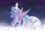 Size: 1024x717 | Tagged: safe, artist:coffeebeanu, princess celestia, alicorn, pony, lullaby for a princess, g4, crying, female, glowing horn, horn, mare, moon, night, solo