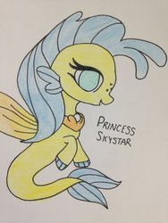 Size: 1024x1365 | Tagged: safe, artist:xpyxisx, princess skystar, seapony (g4), g4, my little pony: the movie, chibi, cute, female, solo, traditional art