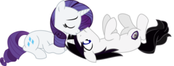 Size: 10980x4201 | Tagged: safe, artist:barrfind, rarity, oc, oc:barrfind, pony, unicorn, g4, absurd resolution, canon x oc, cutie mark, eyes closed, female, kissing, lying, male, nose kiss, on back, rarifind, shipping, simple background, straight, transparent background, vector