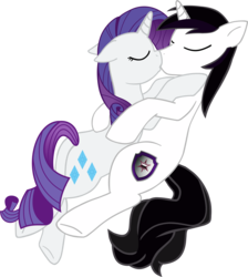 Size: 3214x3582 | Tagged: safe, artist:barrfind, rarity, oc, oc:barrfind, pony, unicorn, g4, canon x oc, cuddling, cutie mark, eyes closed, female, high res, kiss on the lips, kissing, love, male, rarifind, shipping, simple background, snuggling, straight, transparent background, vector