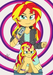 Size: 2039x2893 | Tagged: safe, artist:pony4koma, sunset shimmer, human, pony, unicorn, equestria girls, g4, clothes, equestria girls ponified, female, hero, high res, jacket, leather jacket, magic, ponified, pose, power rangers, technology
