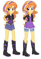 Size: 1584x2304 | Tagged: safe, artist:thecheeseburger, oc, oc only, oc:evening blaze, equestria girls, g4, alternate universe, boots, bracelet, clothes, cute, equestria girls-ified, female, fingerless gloves, gloves, hand on hip, high heel boots, jacket, jewelry, leather jacket, looking at you, shorts, simple background, solo, transparent background