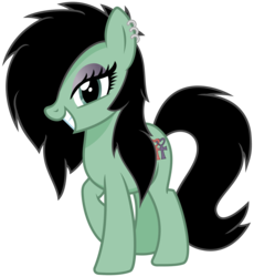 Size: 2800x3050 | Tagged: safe, artist:cheezedoodle96, idw, oc, oc only, oc:sappho, earth pony, pony, g4, .svg available, cutie mark, ear piercing, earring, eyeshadow, female, hair over one eye, high res, jewelry, looking at you, makeup, mare, piercing, raised leg, simple background, smiling, solo, svg, transparent background, vector