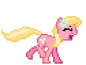 Size: 126x96 | Tagged: safe, artist:botchan-mlp, lily, lily valley, earth pony, pony, g4, aaaaaaaaaa, animated, cute, desktop ponies, eyes closed, female, flower, flower in hair, galloping, gif, lilybetes, open mouth, pixel art, running, scared, screaming, simple background, solo, sprite, the horror, transparent background