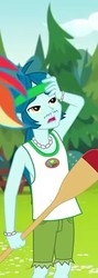 Size: 171x480 | Tagged: safe, screencap, captain planet, equestria girls, g4, my little pony equestria girls: legend of everfree, camp everfree outfits, clothes, hand on head, male, paddle, shorts, solo