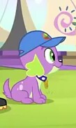 Size: 109x184 | Tagged: safe, screencap, spike, spike the regular dog, dog, equestria girls, g4, my little pony equestria girls: legend of everfree, cap, hat, male, picture for breezies, smiling, solo