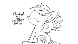 Size: 1366x768 | Tagged: safe, artist:php142, oc, oc only, alicorn, pony, alicorn oc, digital art, eyes closed, looking at each other, monochrome, ms paint, quote, shooting star, sitting, smiling, solo