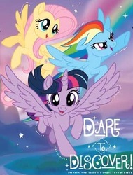 Size: 318x418 | Tagged: safe, fluttershy, rainbow dash, twilight sparkle, alicorn, pony, g4, my little pony: the movie, dare to discover, poster, twilight sparkle (alicorn)
