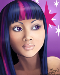 Size: 600x750 | Tagged: dead source, safe, artist:laurenmagpie, twilight sparkle, human, g4, female, humanized, moderate dark skin, solo, uncanny valley